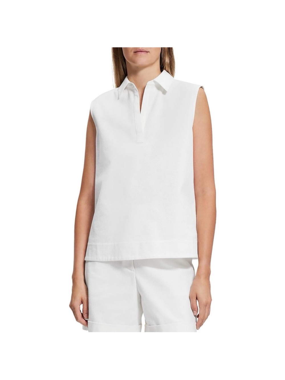 Theory Collared Mandarin Pullover Top in White